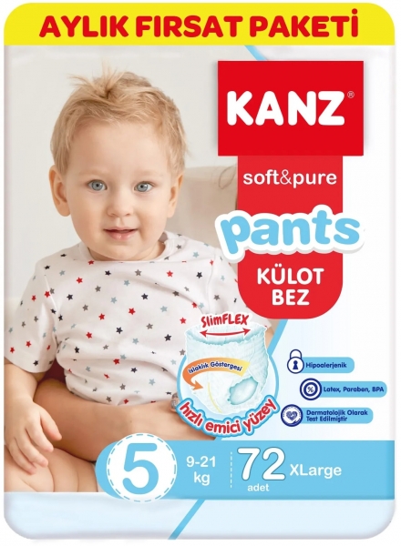 Kanz Soft&Pure Külot Bez 5 Beden 72 Adet Bebek Bezi