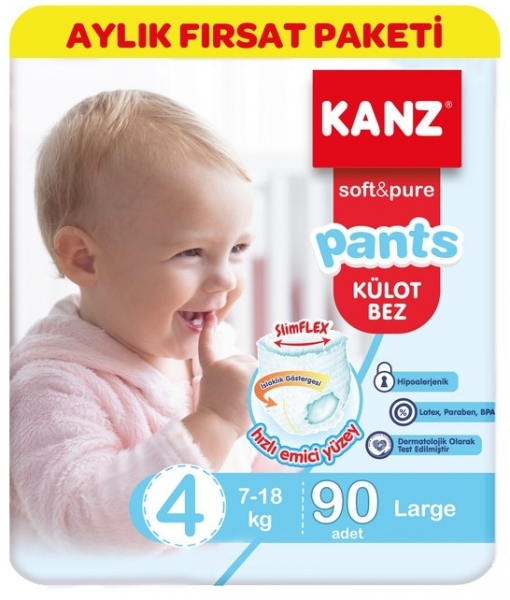 Kanz Soft&Pure Külot Bez 4 Beden 90 Adet Bebek Bezi