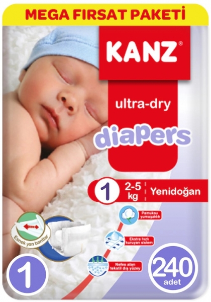 Kanz Ultra-Dry 1 Beden 240 Adet Bebek Bezi
