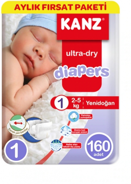 Kanz Ultra-Dry 1 Beden 160 Adet Bebek Bezi