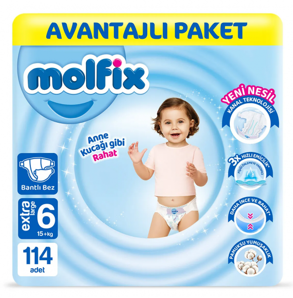 Molfix 6 Beden 114 Adet Bebek Bezi