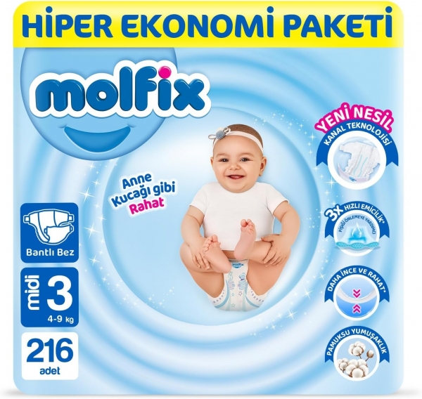 Molfix 3 Beden 216 Adet Bebek Bezi