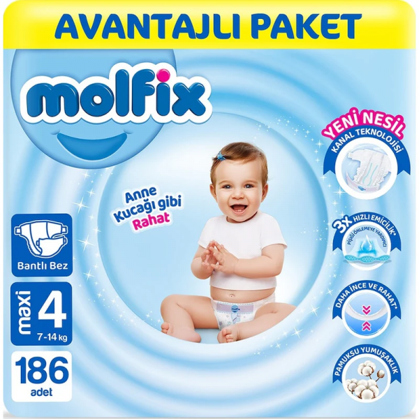 Molfix 4 Beden 186 Adet Bebek Bezi