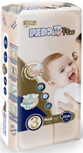 Pedo Plus 3 Beden 204 Adet Bebek Bezi