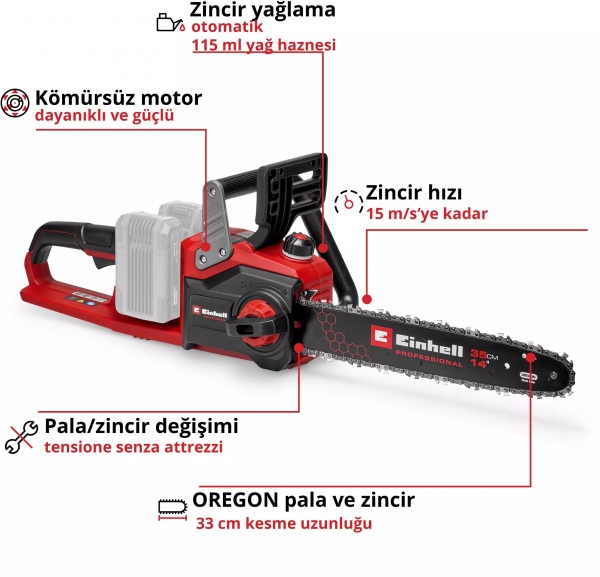 Einhell GE-LC 36/35 Li 4x2.5Ah Motorlu Testere (Akü Dahil / 2.5 Ah)