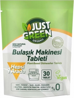 Just Green Organic Hepsi 1 Arada Tablet Bulaşık Makinesi Deterjanı 30 Yıkama