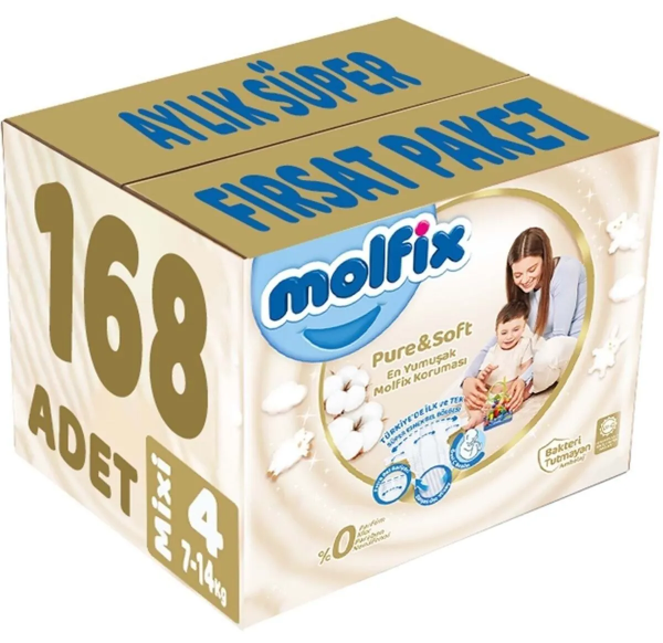Molfix Pure&Soft 4 Beden 168 Adet Bebek Bezi