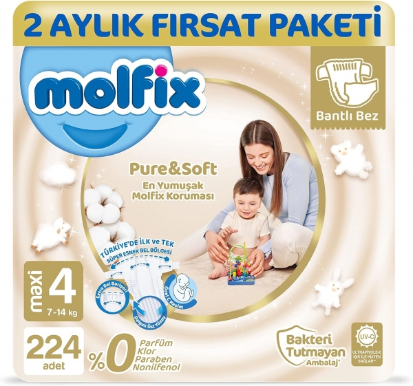 Molfix Pure&Soft 4 Beden 224 Adet Bebek Bezi
