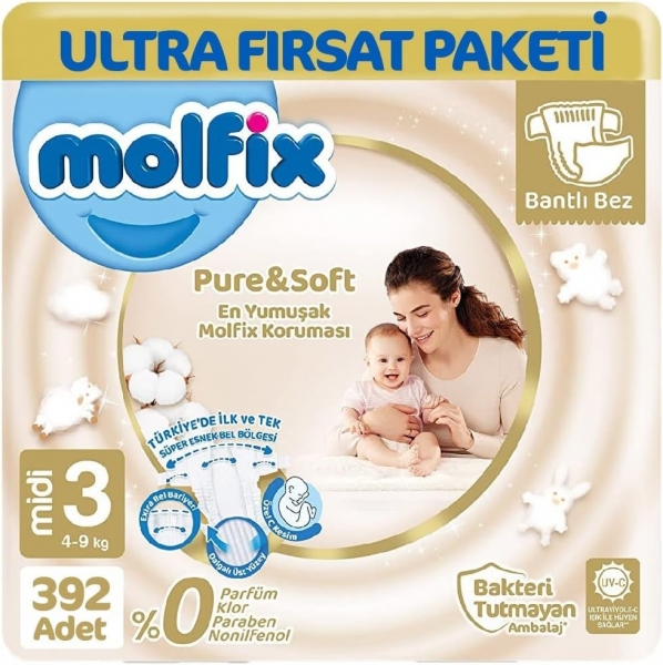 Molfix Pure&Soft 3 Beden 392 Adet Bebek Bezi