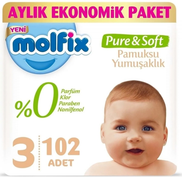 Molfix Pure&Soft 3 Beden 102 Adet Bebek Bezi