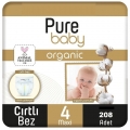 Pure Baby Organik Pamuklu 4 Beden 208 Adet Bebek Bezi