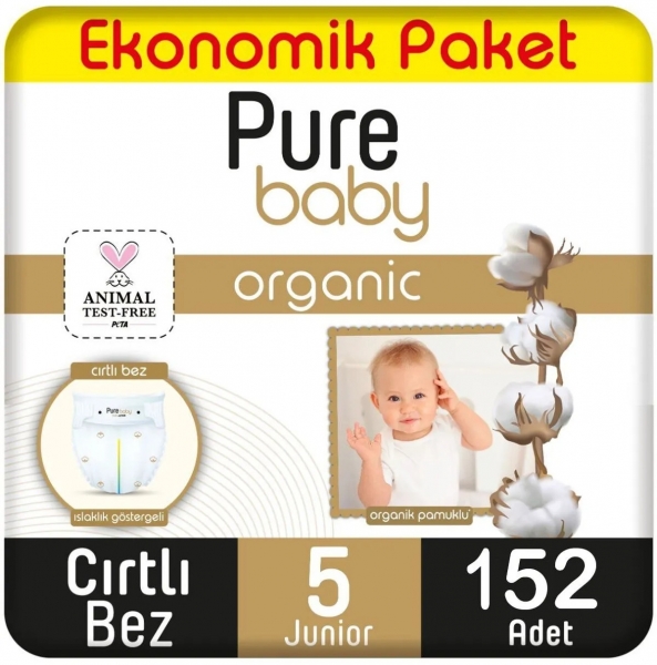 Pure Baby Organik Pamuklu 5 Beden 152 Adet Bebek Bezi