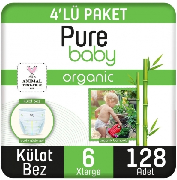 Pure Baby Organik Bambulu Külot Bez 6 Beden 128 Adet Bebek Bezi