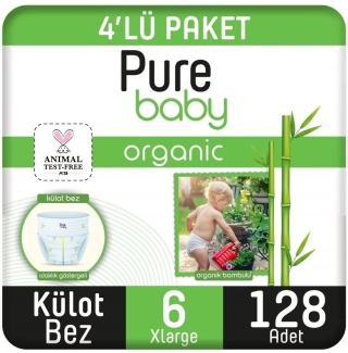 Pure Baby Organik Bambulu Külot Bez 6 Beden 128 Adet Bebek Bezi