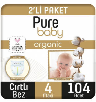Pure Baby Organik Pamuklu 4 Beden 104 Adet Bebek Bezi