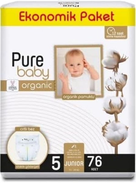 Pure Baby Organik Pamuklu 5 Beden 76 Adet Bebek Bezi