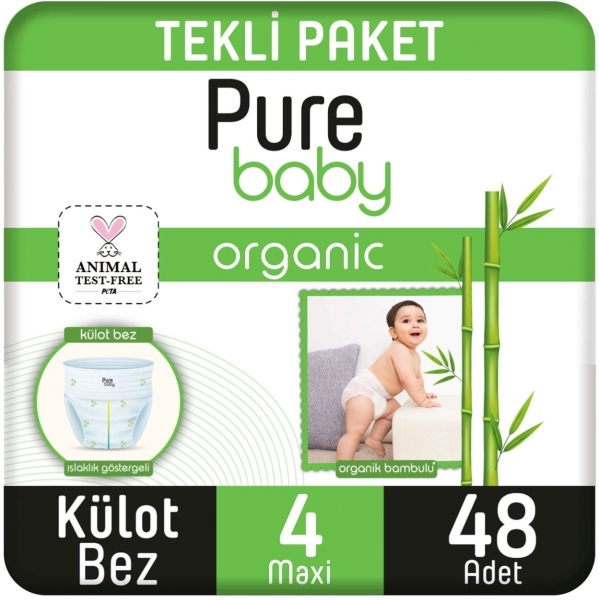 Pure Baby Organik Bambulu Külot Bez 4 Beden 48 Adet Bebek Bezi