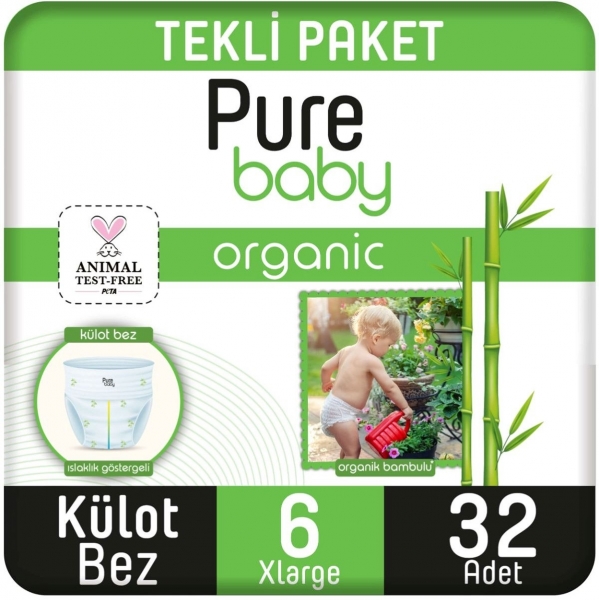 Pure Baby Organik Bambulu Külot Bez 6 Beden 32 Adet Bebek Bezi