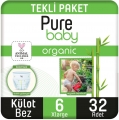 Pure Baby Organik Bambulu Külot Bez 6 Beden 32 Adet Bebek Bezi