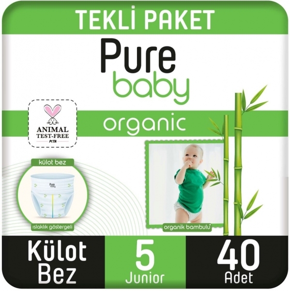 Pure Baby Organik Bambulu Külot Bez 5 Beden 40 Adet Bebek Bezi