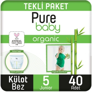 Pure Baby Organik Bambulu Külot Bez 5 Beden 40 Adet Bebek Bezi