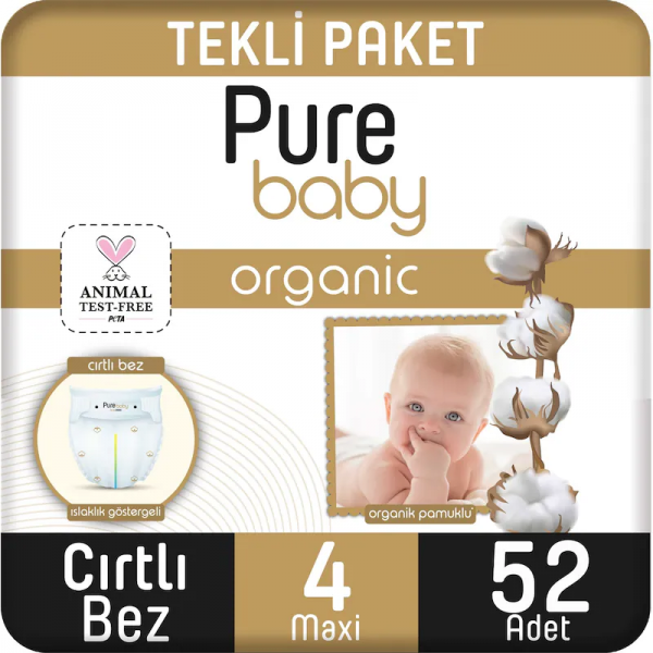 Pure Baby Organik Pamuklu 4 beden 52 Adet Bebek Bezi