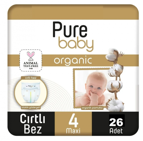 Pure Baby Organik Pamuklu 4 beden 26 Adet Bebek Bezi
