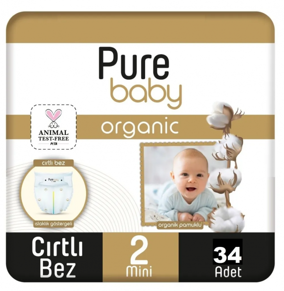 Pure Baby Organik Pamuklu 2 beden 34 Adet Bebek Bezi