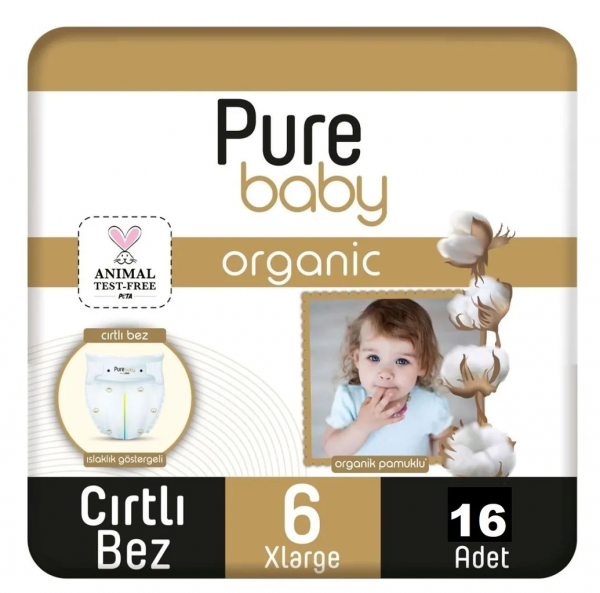 Pure Baby Organik Pamuklu 6 beden 16 Adet Bebek Bezi