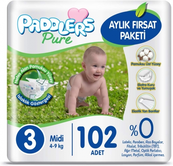 Paddlers Pure 3 Beden 102 Adet Bebek Bezi