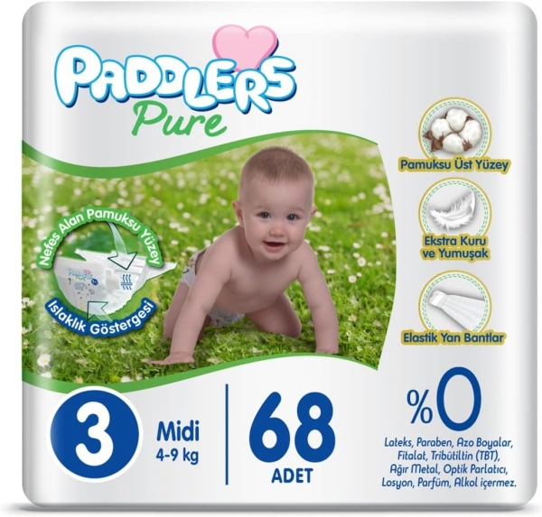Paddlers Pure 3 Beden 68 Adet Bebek Bezi