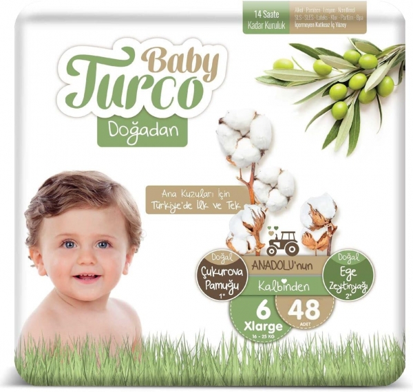 Baby Turco Doğadan 6 Beden 48 Adet Bebek Bezi