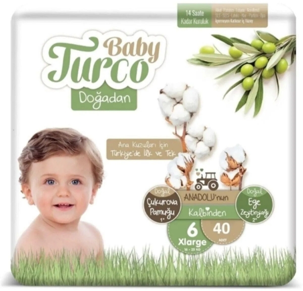 Baby Turco Doğadan 6 Beden 40 Adet Bebek Bezi