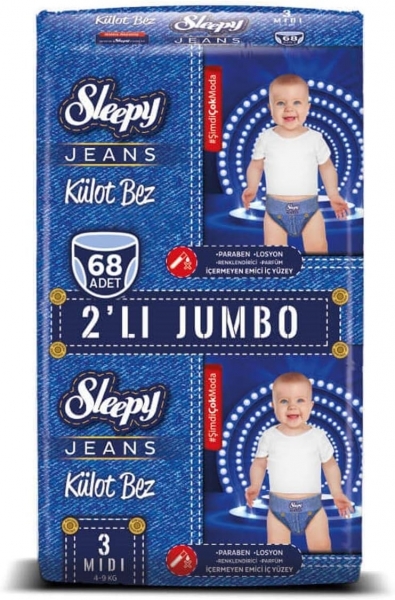 Sleepy Jeans Külot Bez 3 Beden 68 Adet Bebek Bezi