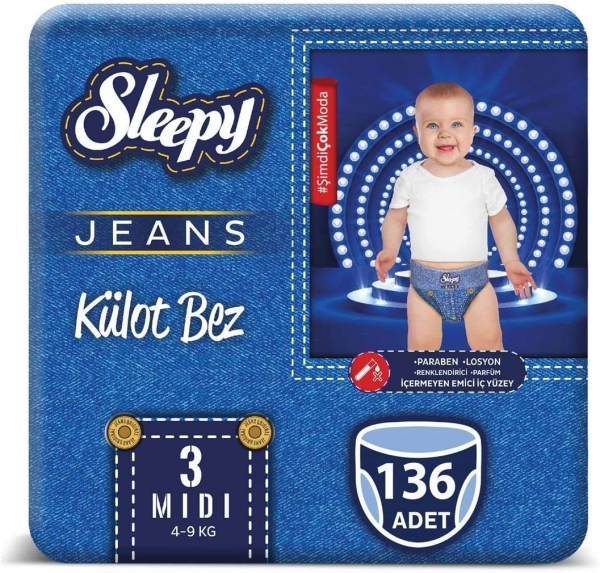 Sleepy Jeans Külot Bez 3 Beden 136 Adet Bebek Bezi