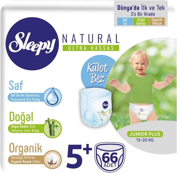 Sleepy Natural Külot Bez 5+ Beden 66 Adet Bebek Bezi