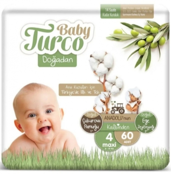 Baby Turco Doğadan 4 Beden 60 Adet Bebek Bezi