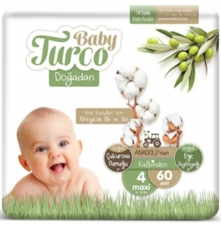 Baby Turco Doğadan 4 Beden 60 Adet Bebek Bezi