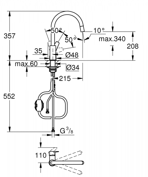 Grohe BauEdge 30536000 Eviye Bataryası