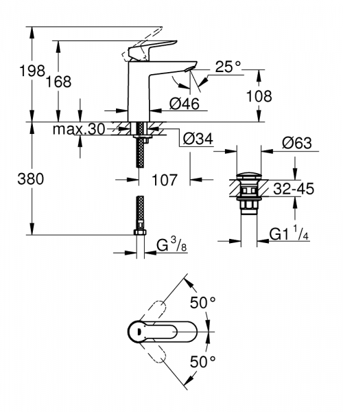 Grohe Start Edge 23775000 Lavabo Bataryası