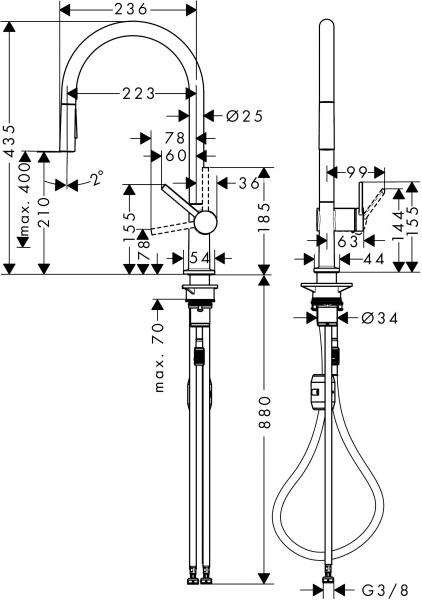 Hansgrohe Talis M54 72800670 Eviye Bataryası (Satin Siyah)