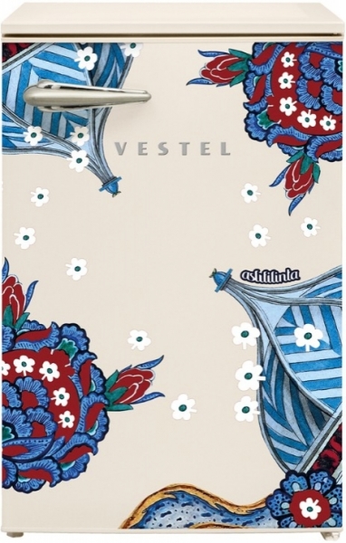 Vestel x Aslı Filinta Retro SB14411 Bej Çini Buzdolabı