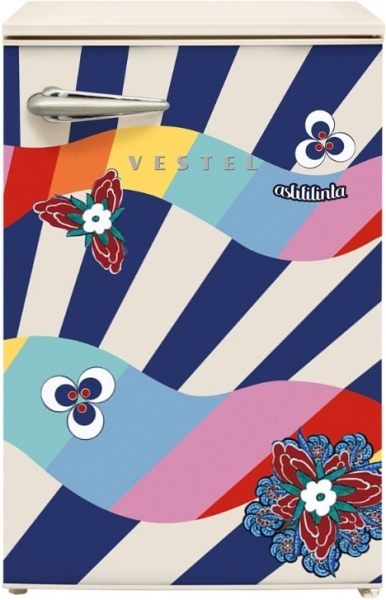 Vestel x Aslı Filinta Retro SB14411 Bej Sema Buzdolabı