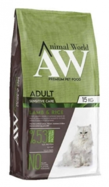 Animal World Kuzu Etli ve Pirinçli Yetişkin 15 kg Kedi Maması