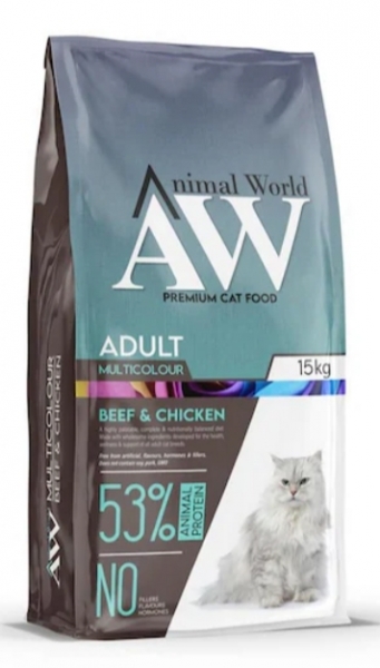 Animal World Multicolour Biftek Ve Tavuk Etli Yetiskin 15 kg Kedi Maması