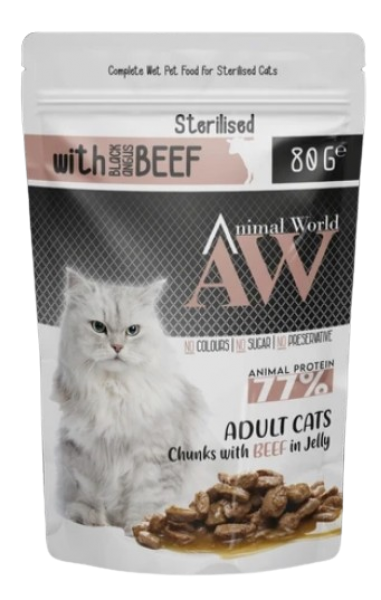 Animal World Soslu Sığır Etli Kısırlaştırılmış 80 gr Kedi Maması