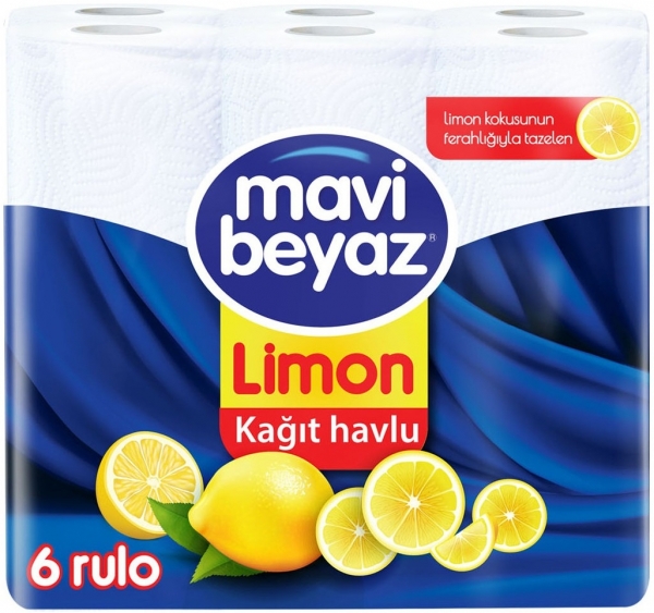 Mavi Beyaz Limon Kokulu Kağıt Havlu 6 Rulo