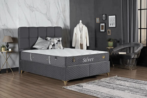 Tutku Silver 150x200 Baza+Başlık+Yatak Seti