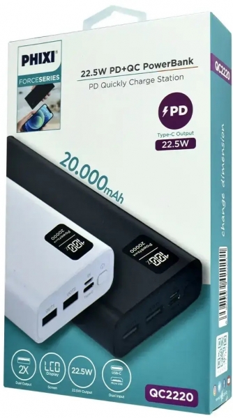 Phixi Force QC2220 20000 mAh Powerbank