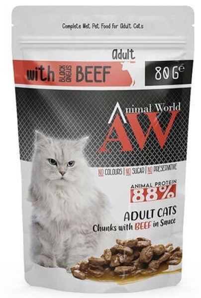 Animal World Biftekli Yetiskin 80 gr Kedi Maması